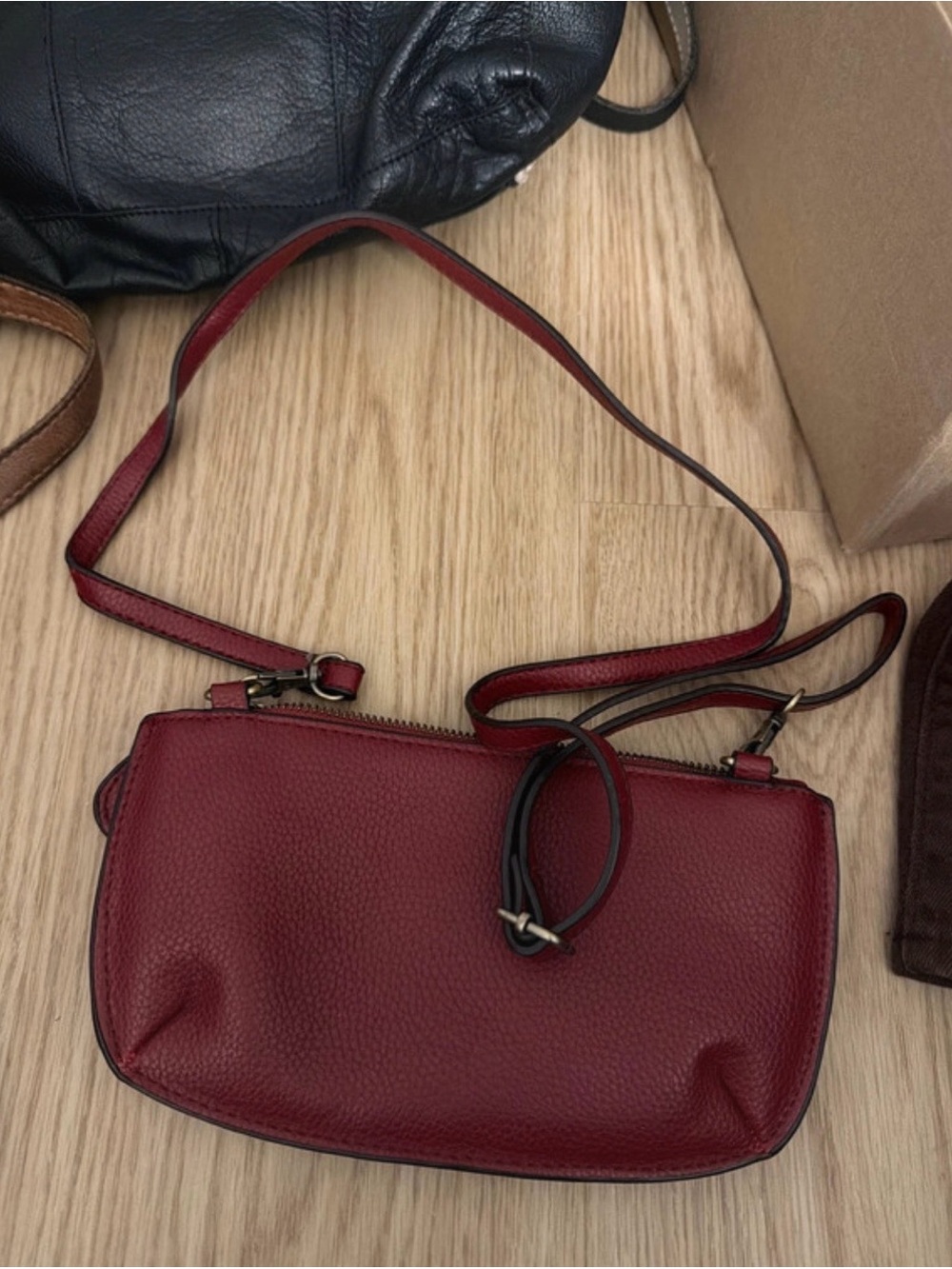 Small Red Leather Crossbody Shoulder Bag
